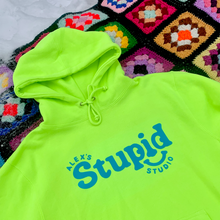 Load image into Gallery viewer, Stupid Face Hoodie (safety green)