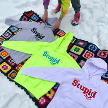Load image into Gallery viewer, Stupid Face Hoodie (safety green)