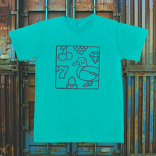 Load image into Gallery viewer, Lucky Duck Tee (green on teal)